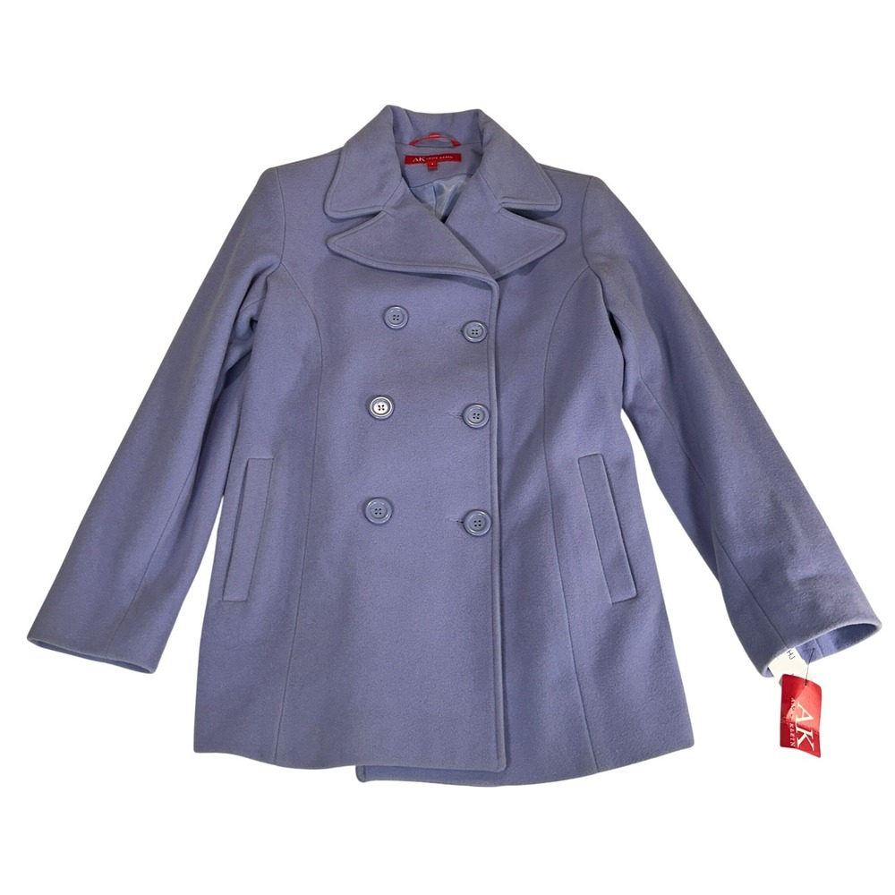 Anne Klein Lilac Purple Double Breasted Pea Coat Wool Blend Small 612072L